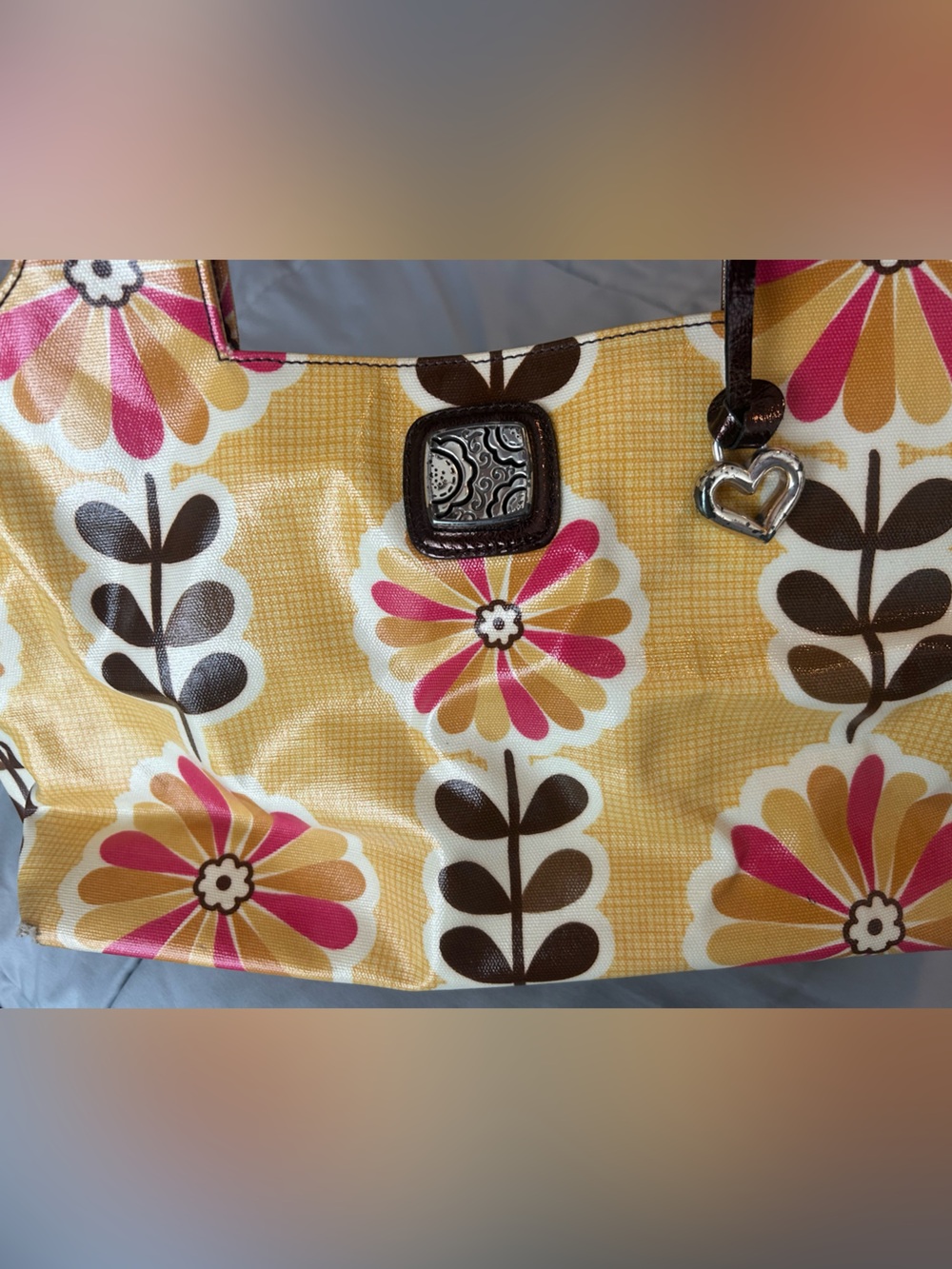 Brighton Yellow Floral Tote with Pink and Brown Accents